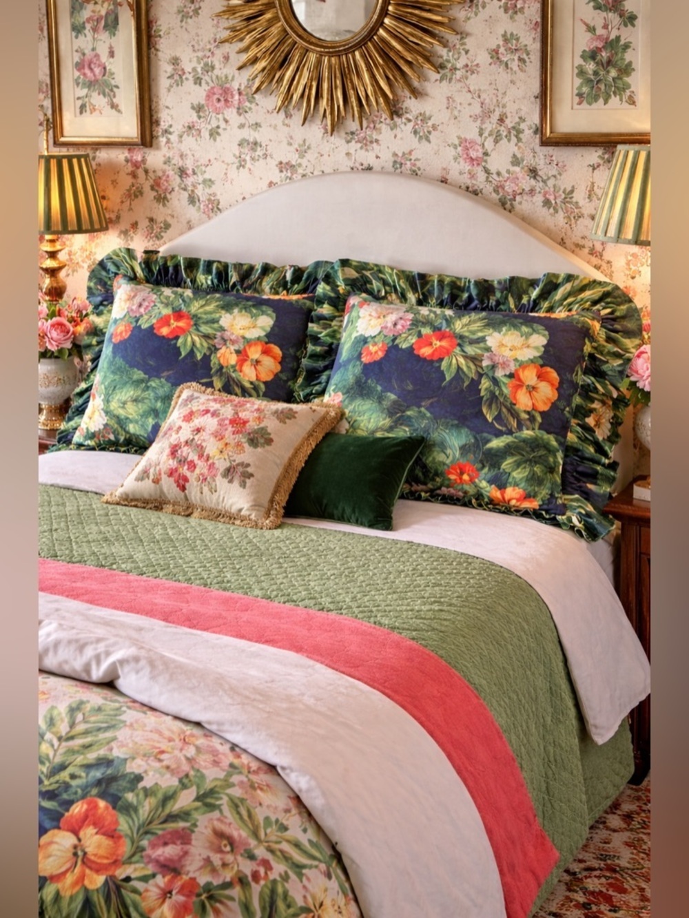 Custom Pair King Pillow Shams Italian Villa Floral Ruffle Maximalist Vintage New